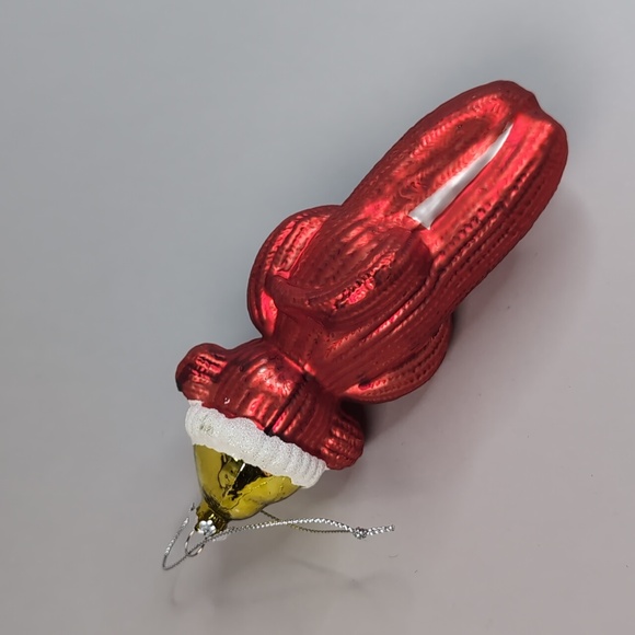 Red sock monkey glass holidays ornament - Picture 7 of 10